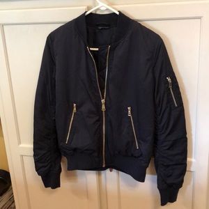 TOPSHOP Navy Blue With Gold Bomber Jacket Size 6